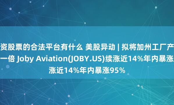 配资股票的合法平台有什么 美股异动 | 拟将加州工厂产能增加一倍 Joby Aviation(JOBY.US)续涨近14%年内暴涨95%